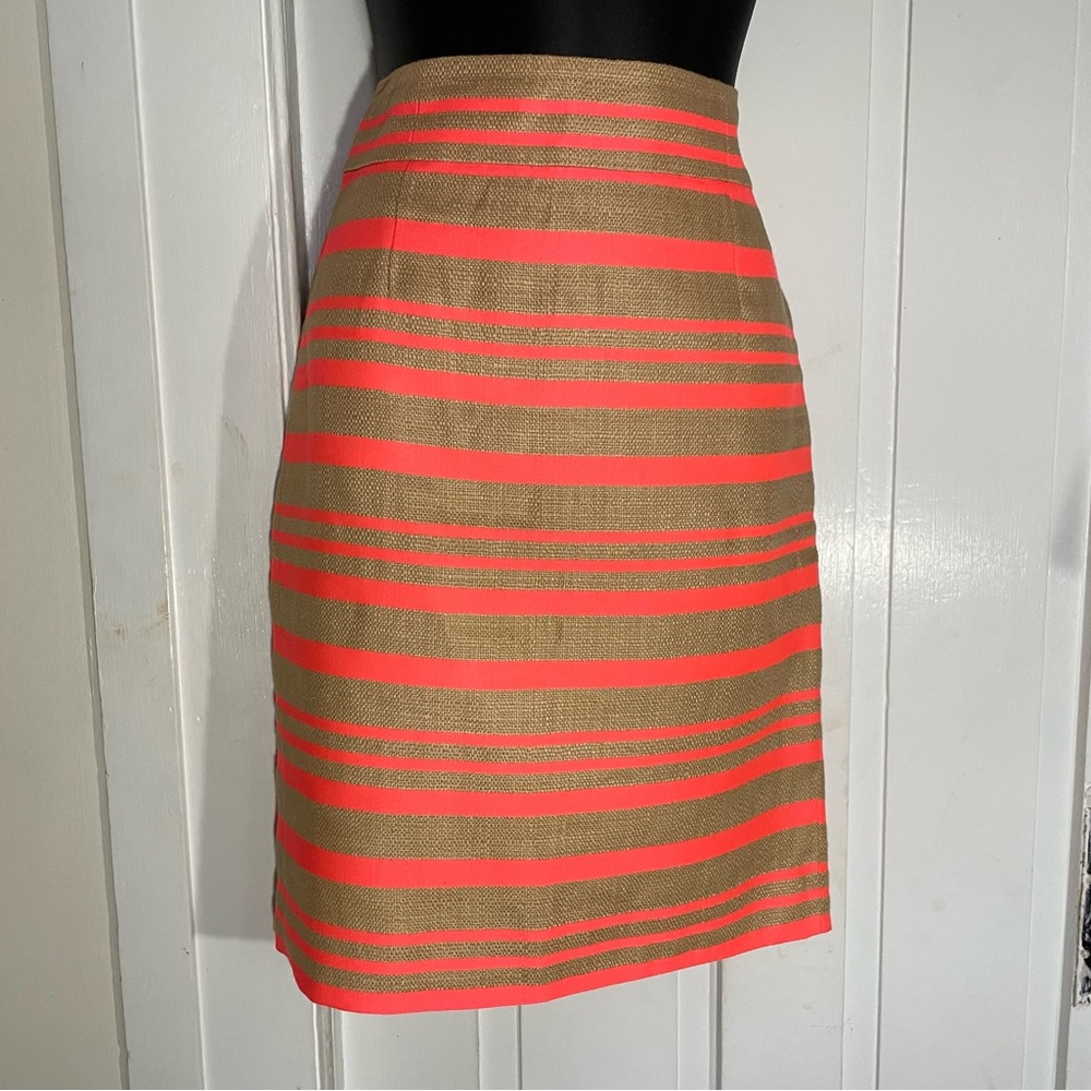 J CREW Tan and Orange Horizontal Striped Skirt